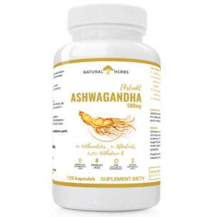 ASHWAGANDHA ŻEŃ-SZEŃ INDYJSKI 500mg 9% WITANOLIDÓW + PREBIOTYK PRODUKT WEGE 120 kapsułek