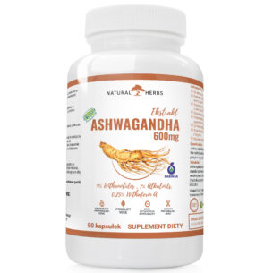 ASHWAGANDHA ŻEŃ-SZEŃ INDYJSKI 600mg 9% WITANOLIDÓW PRODUKT WEGE 90 kapsułek