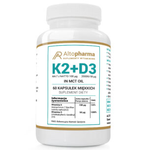 WITAMINA K2 MK7 natto 100µg + D3  50µg 2000IU OLEJ KOKOSOWY in MCT 60 kapsułek miękkich (Softgel)